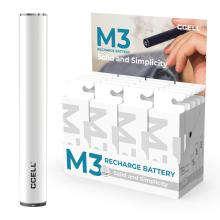 Display de 20 unidades batería ccell m3 color plateado.  Capacidad: 350 mAh.  Carcasa de acero inoxidable.  Rosca estándar 510.  Indicador LED.  Cargador USB incluido.