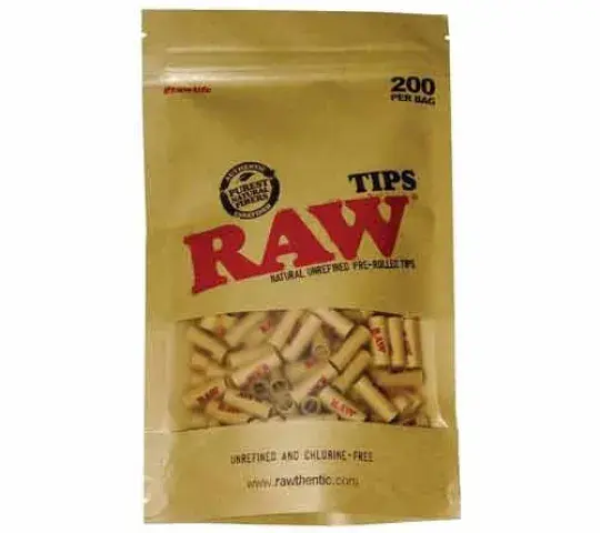 Raw tips pre-rolled en bolsa.  200 unidades.