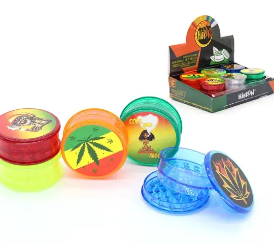Display de 12 unidades grinder plástico.  Grinder de 3 piezas imantado.  60mm.