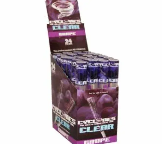 Display de 24 pre-rolled transparent cone - grape.  Este producto no contiene tabaco.