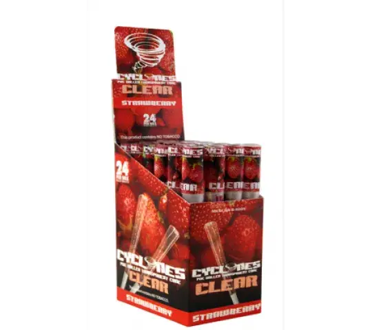 Display de 24 pre-rolled transparent cone - strawberry.  Este producto no contiene tabaco.