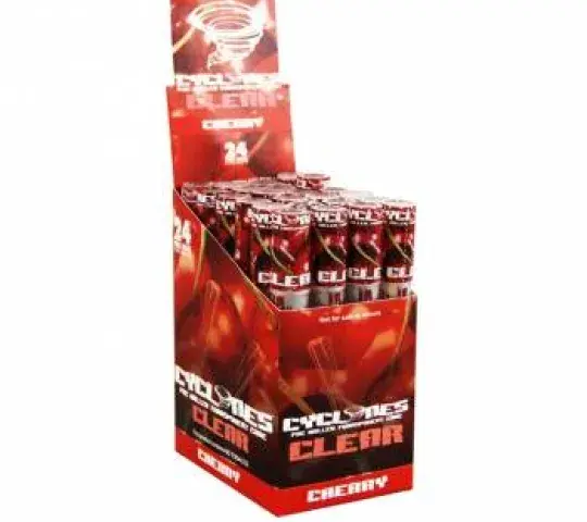 Display de 24 pre-rolled transparent cone - cherry.  Este producto no contiene tabaco.