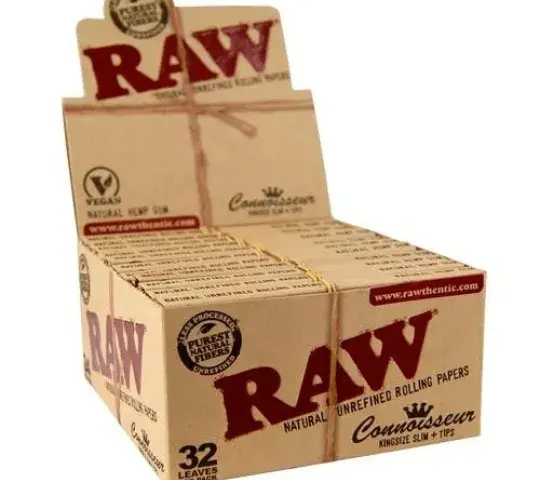Display de 24 libritos x 32 hojas de RAW king size slim x 32 tips.