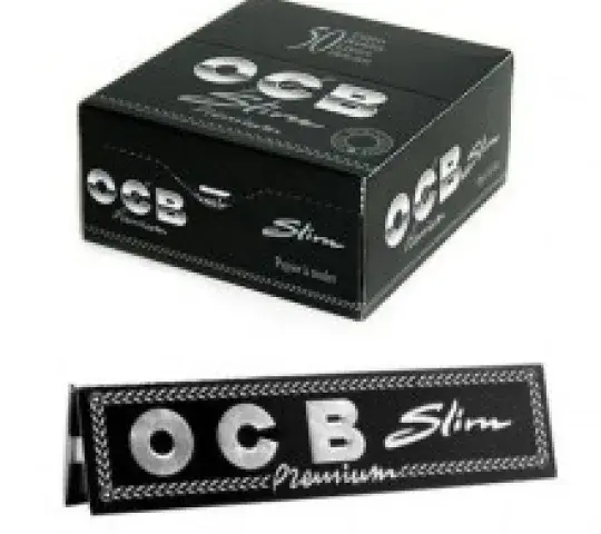 Display de 50 unidades.  Cada unidad contiene 32 hojas ocb slim premium.  Medidas: 110mm x 44mm.